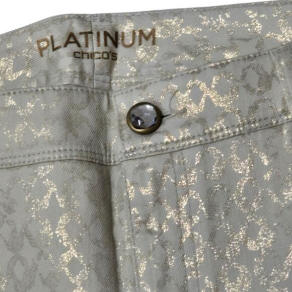 Chico's Platinum Gold Geometric Print Stretch Straight High Waist Jeans Size 6 - Picture 7 of 16